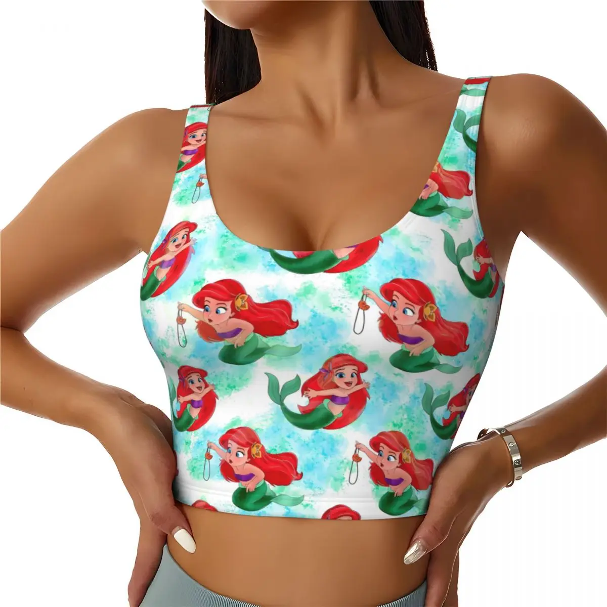 

Custom High Impact The Little Mermaid Sports Bra Women's Princess Ariel Gym Workout Yoga Crop Top