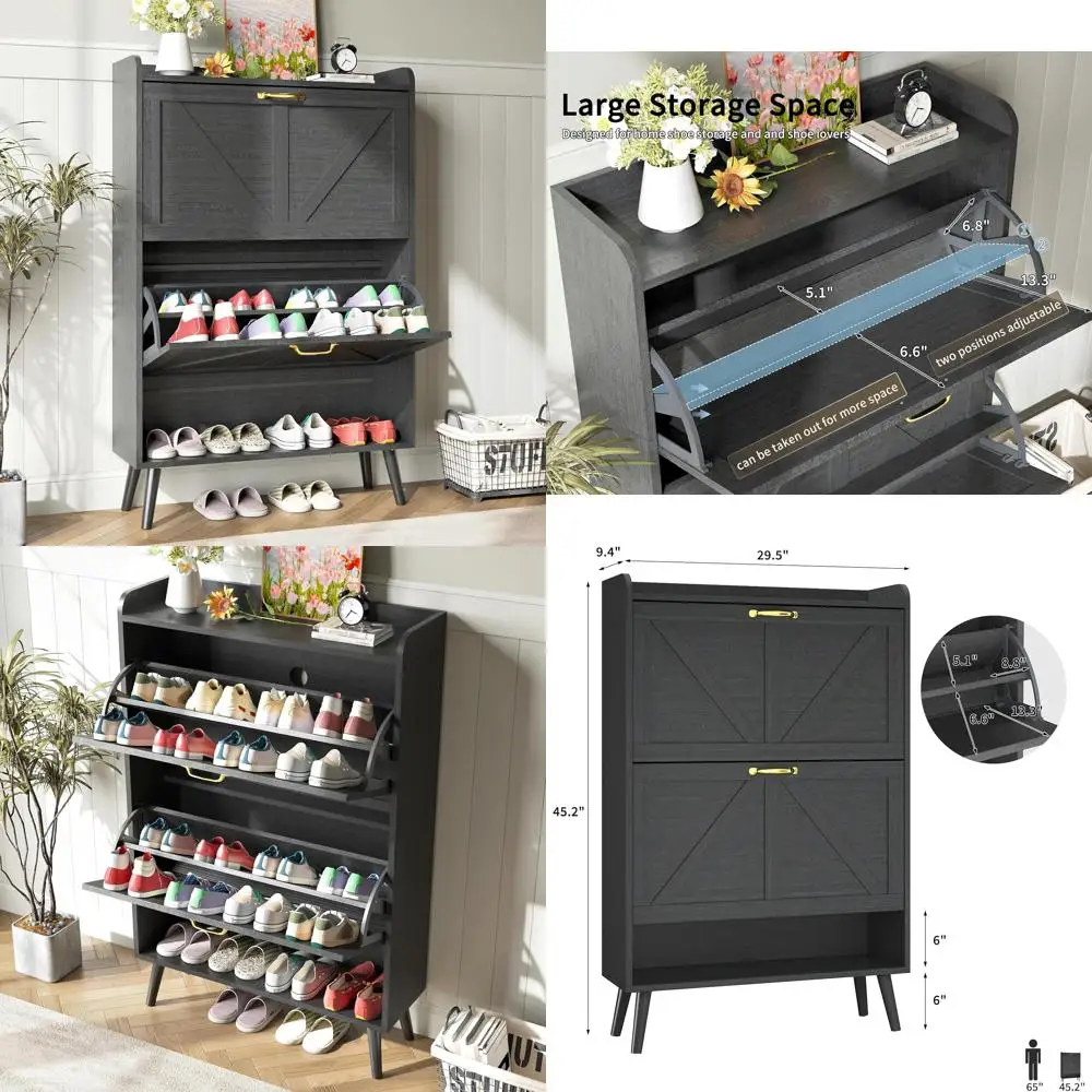 Stylish Entryway Shoe Storage Cabinet with Flip Drawers, Slim Space-Saving Shoe Rack, Freestanding Hidden Shoe Organizer