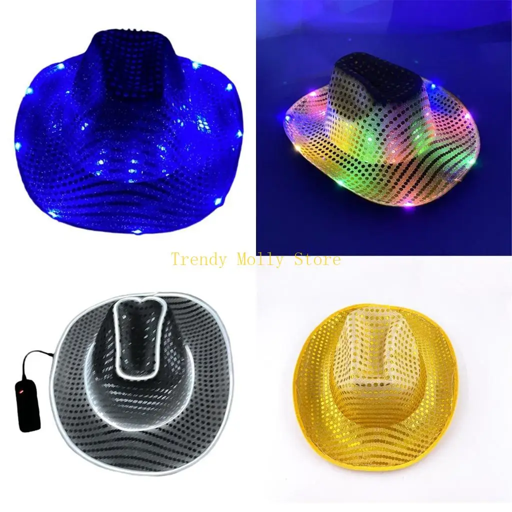 

N5KB отпускные ковбойские шляпы светящаяся панама с блестками для девочек-подростков ковбойские шляпы для карнавалов, фестивалей