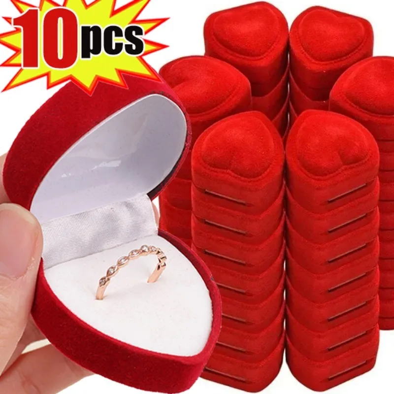 

Flocking Ring Boxes Women Girls Cute Red Earrings Display Cases Holder Daily Wedding Party Ring Boxes Fashion Jewelry Accessory