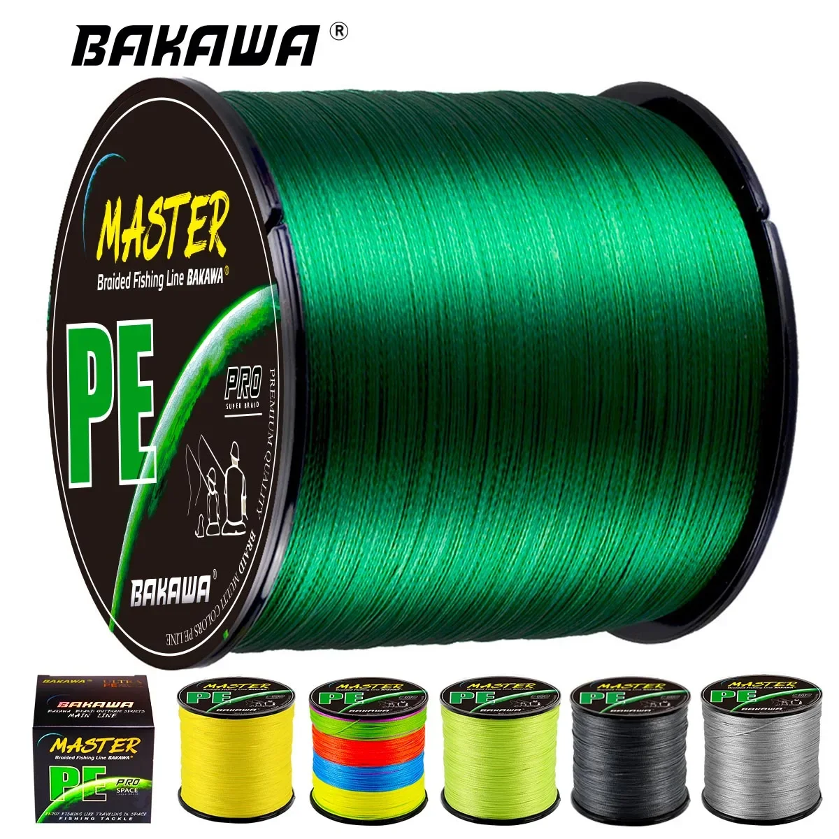 BAKAWA Geflochtene Schnur X4 300 m/500 m/1000 m/1000 m Alles für Angelschnur MaxDrag 85LB Multifilament-PE-Schnur zum Salzwasser-Meeresangeln