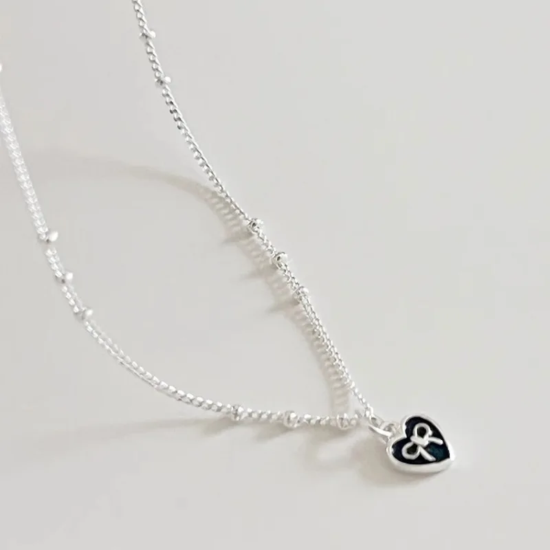 Women's 925 Sterling Silver Love Heart Necklace with Bow Knot Bead