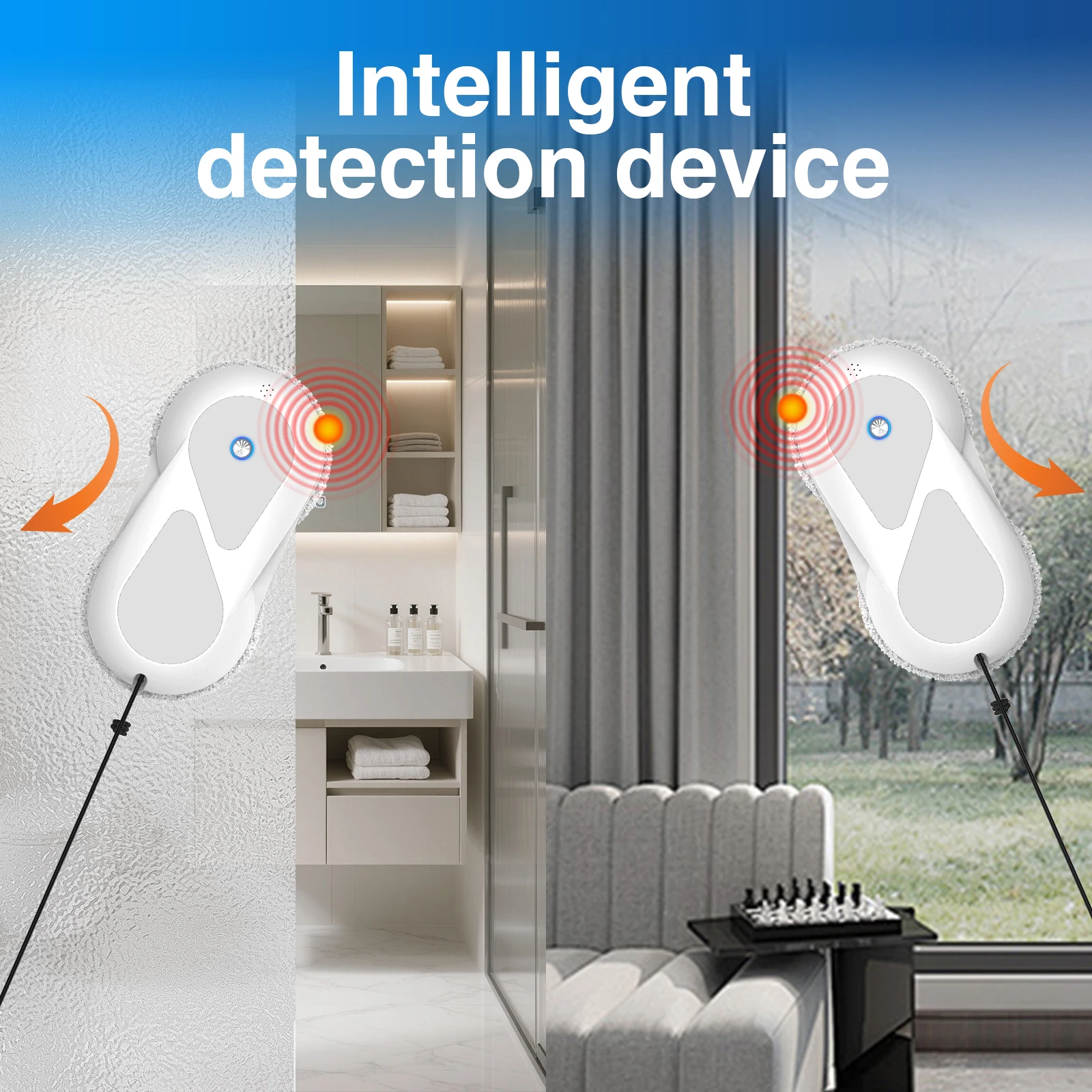 5600Pa Fensterputzroboter mit Fernbedienung und Sicherheitsleine – 60ml Tank Haushaltsgerät Elektrischer Glasreiniger zum Fensterputzen – Detail 5
