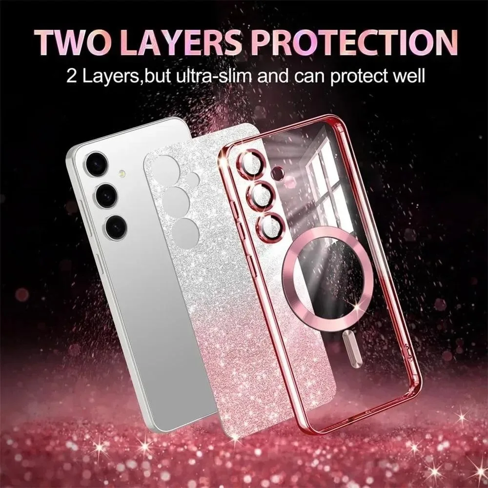 Carcasa Magnética con Degradado de Purpurina Watanabe para Samsung Galaxy A57/37/17/07 A56/36/26/16/06 A55/35/25/15/05s, Funda Protectora de Silicona