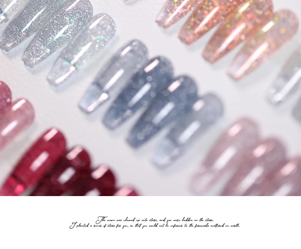 Vendeeni 24 Farben Glitzer-Broken-Diamond-Gel-Nagellack Funkelnder UV-LED-Soak-Off-Gel-Lack Galaxy Flash Nail Art Gel-Lack – Detail 4