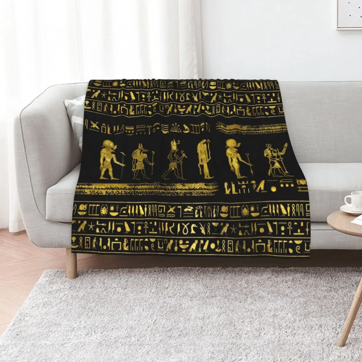 Golden Egyptian Gods and hieroglyphics on leather Throw Blanket Large Beach Extra Large Throw Bed covers anime Blankets