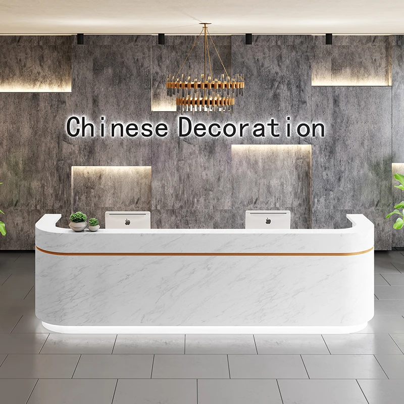 Office furniture Reception desk Training desk Information desk Curved imitation marble Customized paint