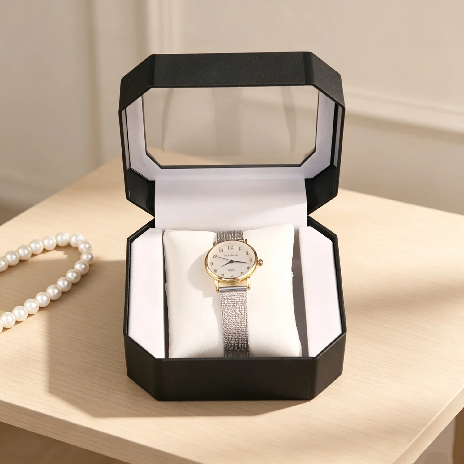 PU Leather Plastic Octagonal Watch Case High-end Men's Wristwatch Display Box  Watch Flip Top Storage Box Gift Packaging Box