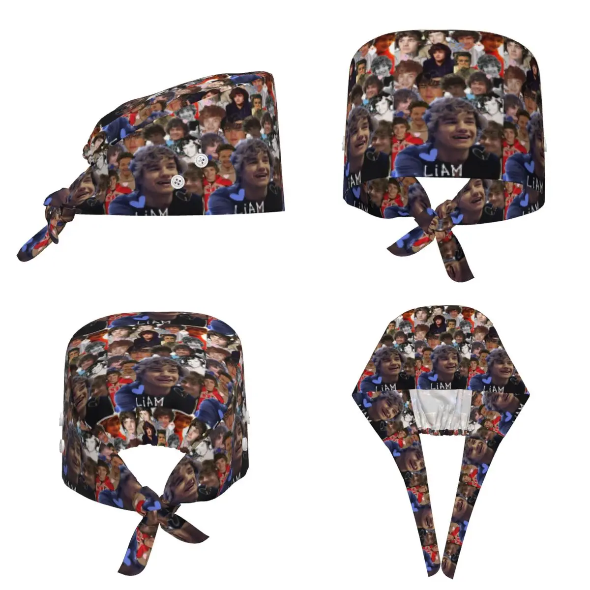 Liam Payne Photo Collage Scrub Hat Doctor Working Surgical Cap Unisex Adjustable Nursing Caps for Dentist