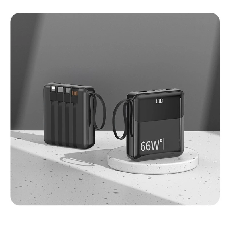 20000mAh New Power Bank with Four Built-in Cables Large Capacity Ultra-thin Compact and Portable Mobile Power Supply