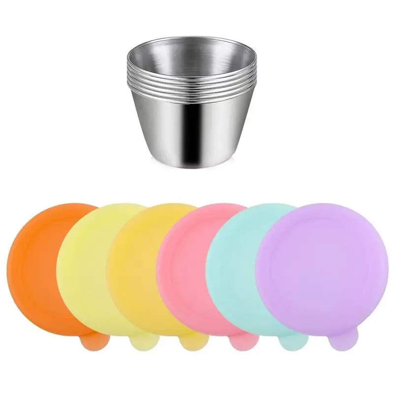 A04G-Stainless Steel Sauce Containers To Go, 2.4 Oz Containers With Lids, Reusable Sauce Containers For Lunch Box - 6 Pack