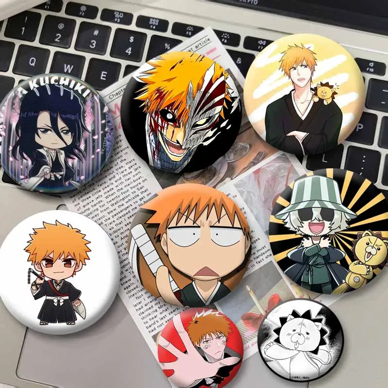 Classic Anime Bleach Soft Button Pins Cartoon Ichigo Orihime Kisuke Badges Round Chibi Brooch Bag Clothes Decor Jewelry Ornament