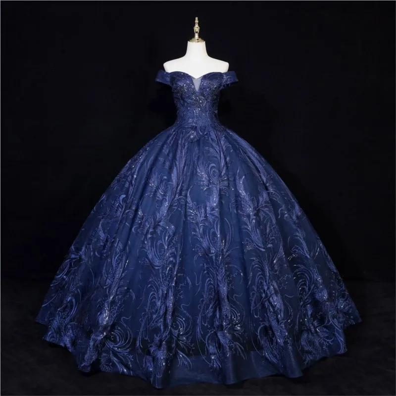 

Colorful gauze singing art examination performance puffy skirt one-shoulder banquet dress