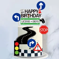 8Pcs Driver License Cake Topper Birthday Cake Topper for Celebrating New Drivers for Birthday and Road Signs Theme Party