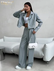 Clacive Fashion Loose Green Trousers Set Woman 2 Pieces 2024 Elegant Long Sleeve Shirt With High Wiast Wide Pants Set Streetwear