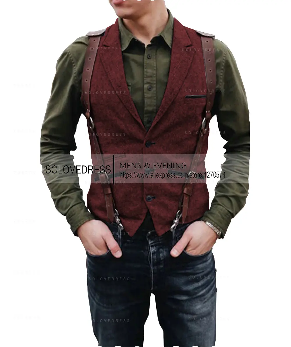 

Men's Suit Vest V Neck Notched Lapel Slim Fit Fashion Leisure Wool Herringbone Tweed Men for Wedding Waistcoat Vest