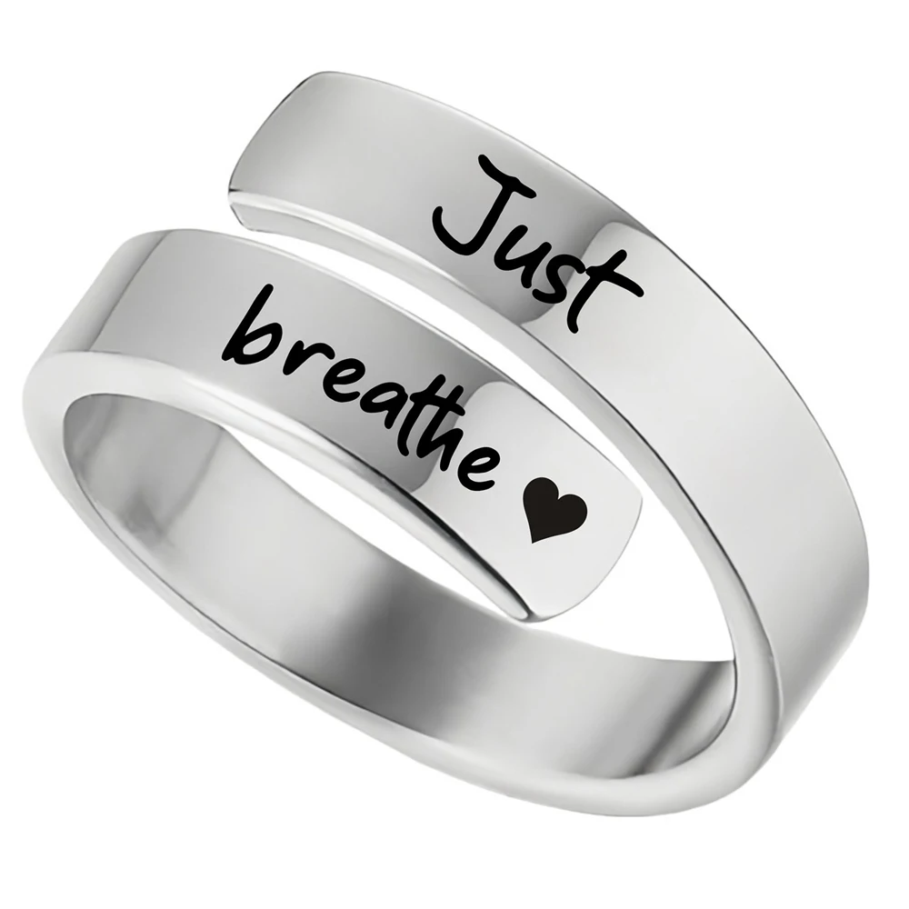 

Just Breathe Ring , Spiral Wrap Healing Rings, Inspirational Stainless Steel Gifts with Message Card Gift Box Christmas Gifts
