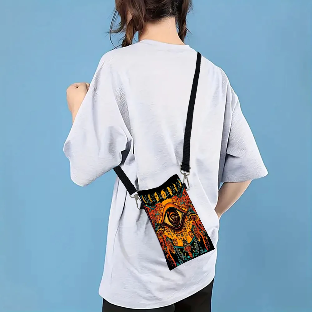Eye and Sun Moon Phone Pouch with Lanyard, Exquisite Pattern Print CrossbodyBag Shoulder Bag MobilePhone Case5.16