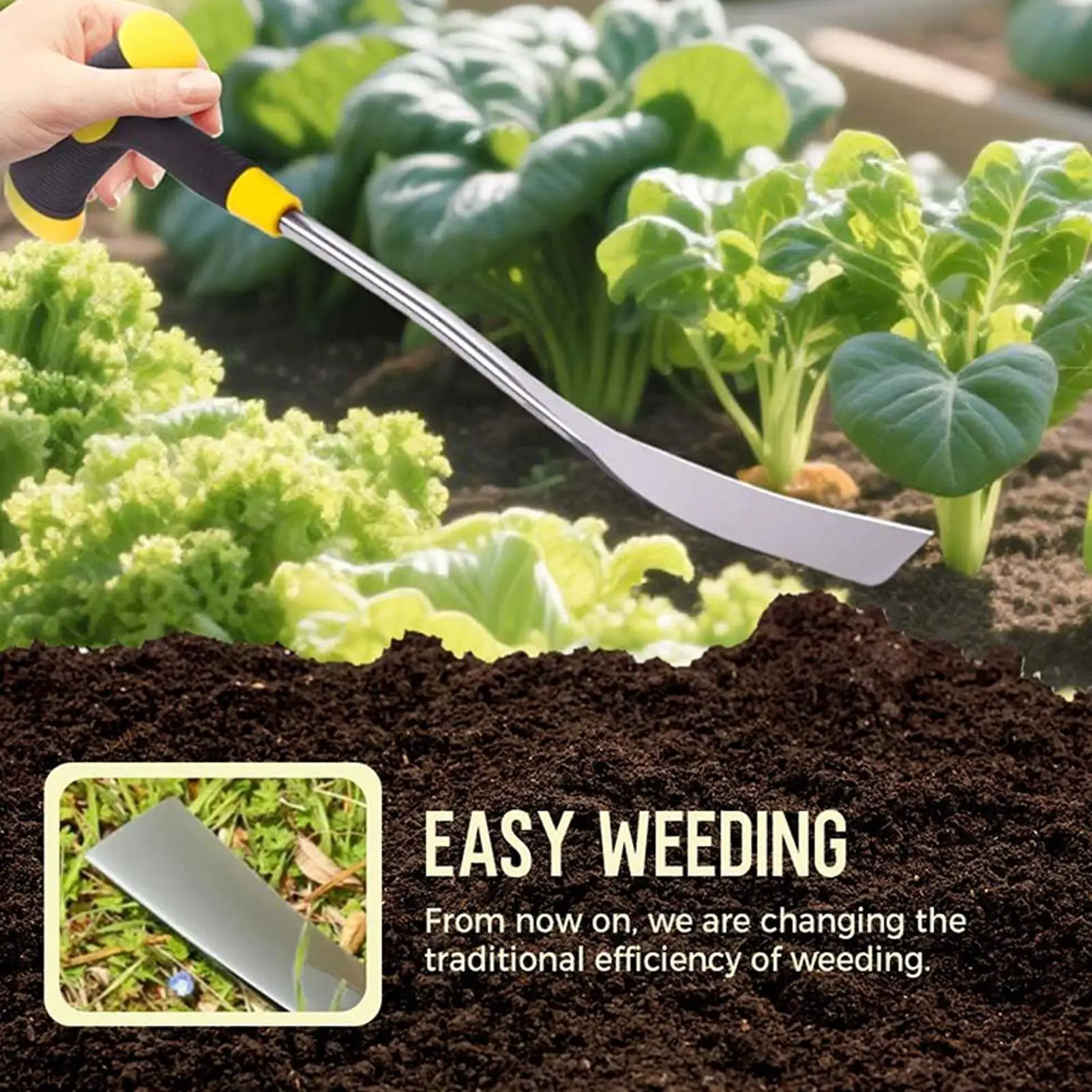 Grass Puller Tool Manual Grass Removal Tool with Handle Heavy Duty Uprooting Weeding Rake Artifact Handle Garden Trowel