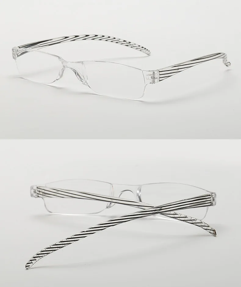 +1,0 ~ +4,0 Tragbare Weitsichtbrille Unisex Ultraleichte Lesebrille Rahmenlose Lesebrille aus Kunstharz mit halbem Rahmen – Detail 7