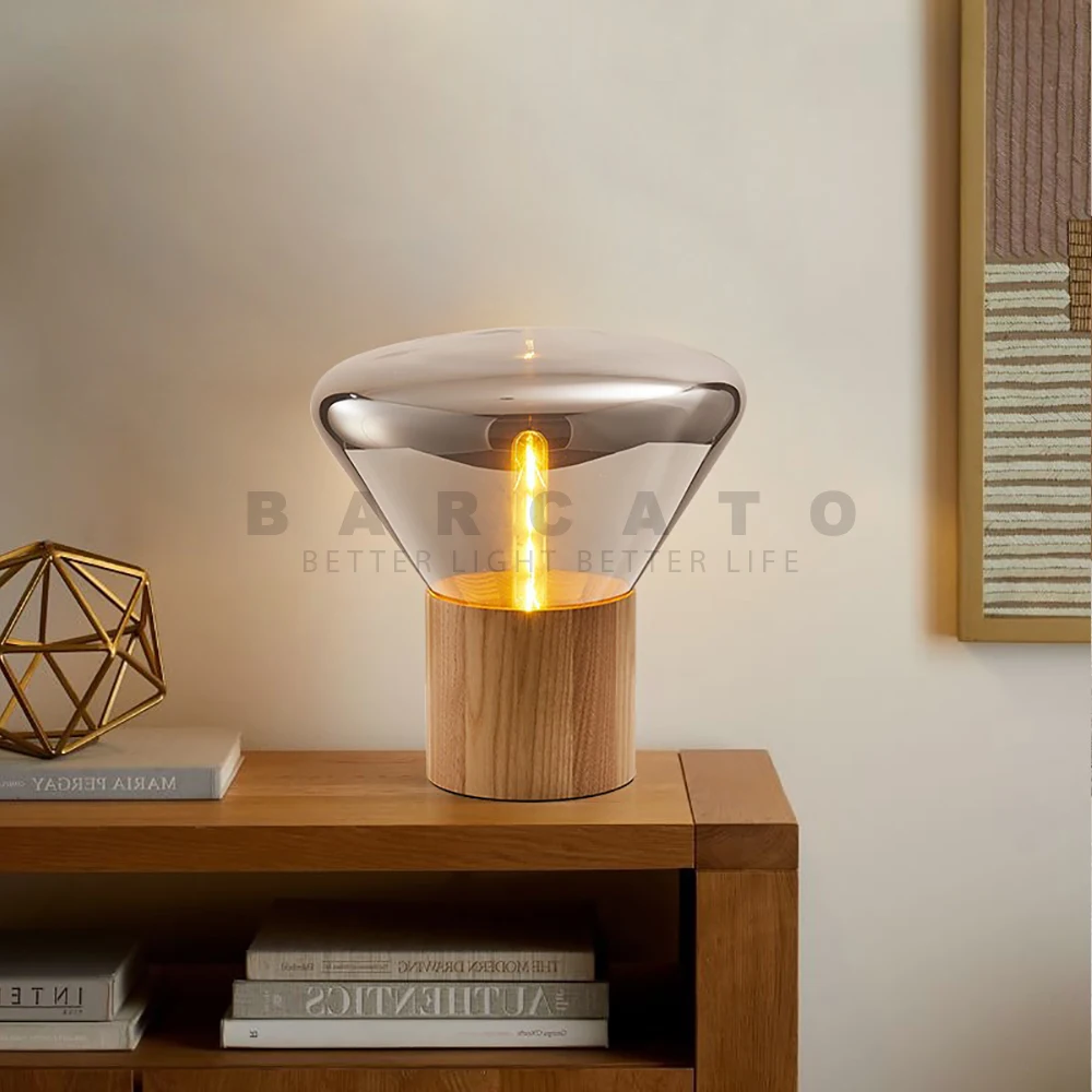Nordic Design Glass Table Lamp Floor Wood Lights Beside Modern Luminaires for Home Soft Living Room Designer Table Light E14