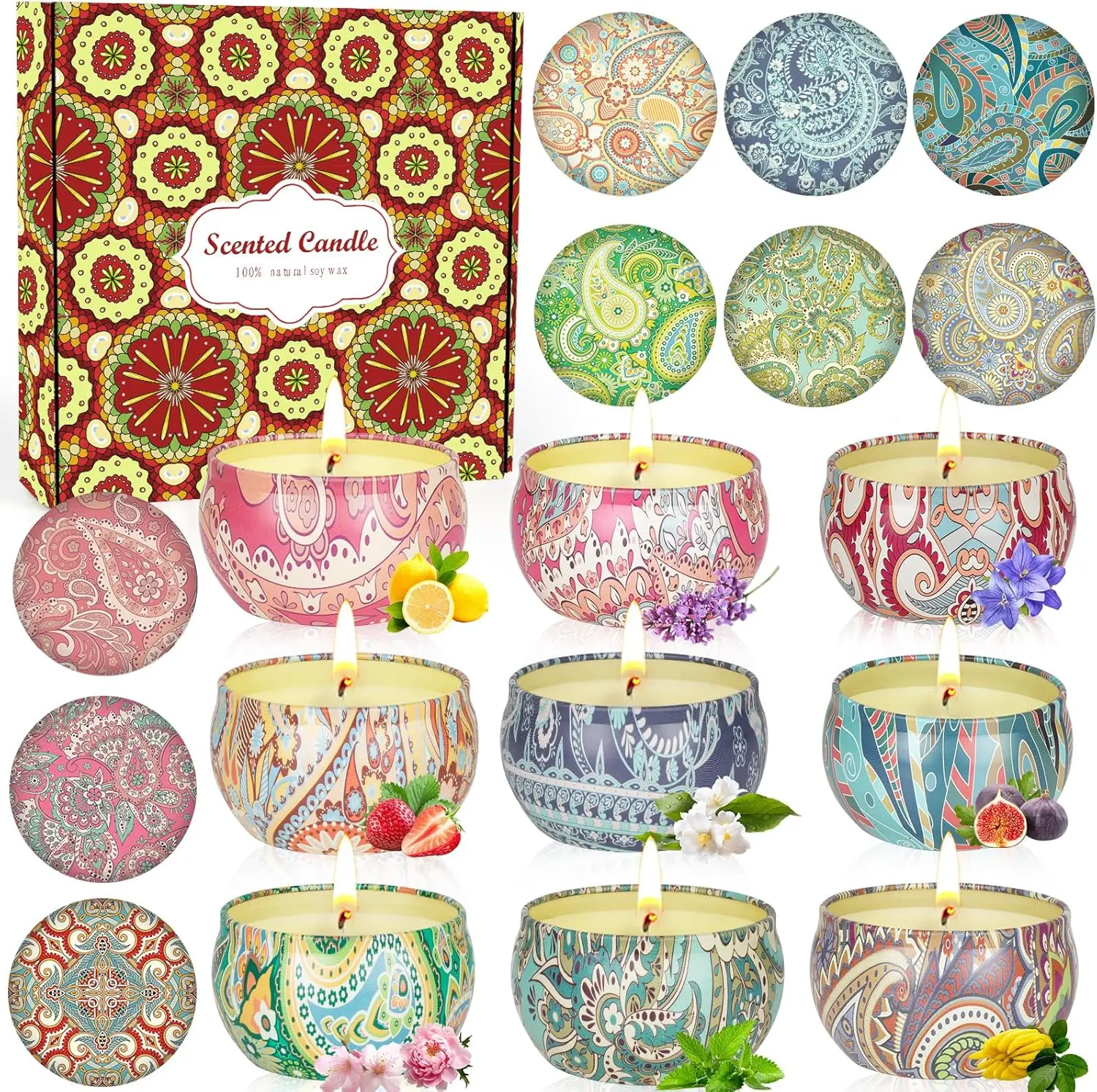 Paquete de 9 velas de soja perfumadas en Total de 22,5 oz, 140-160H, juego de regalo de aromaterapia para mujeres, Navidad, Día de la madre