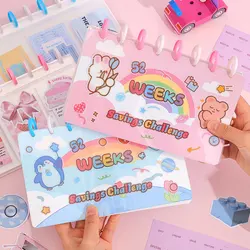 18 Sheets Cute Cartoon Savings Planner With Envelopes and Stickers 52 Weeks Challenge PVC Waterproof Hardcover Budget Planner