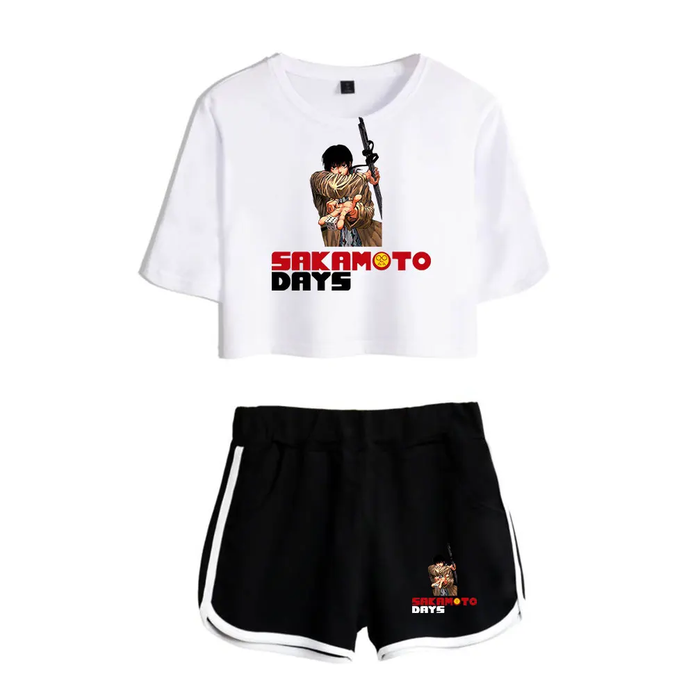 sakamoto days 빈티지 90년대 머치 탑스 투피스 세트 스트리트웨어 반바지+러블리 티셔츠 하라주쿠 여성 Y2k 탑