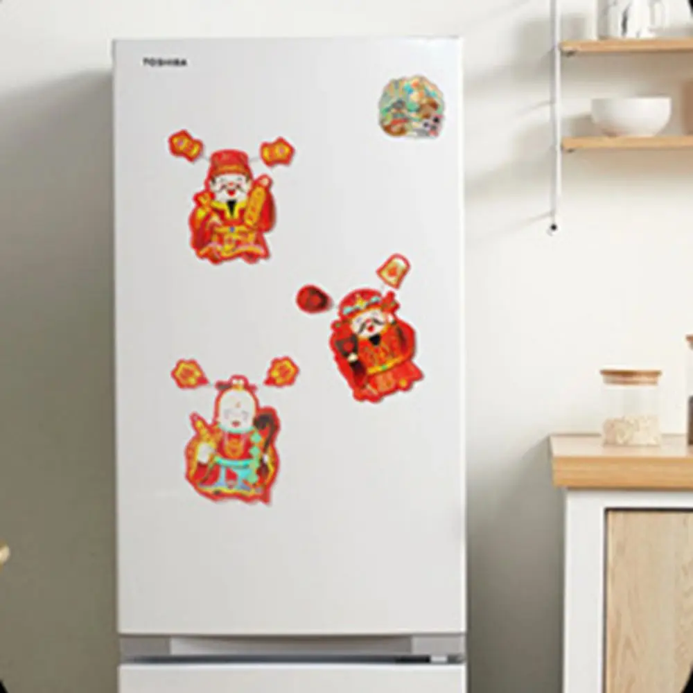 Cute God of Wealth Fridge Stickers With Pockets Cartoon Shaking Head God Pendant Hangable Spring Festival Sticker Kitchen