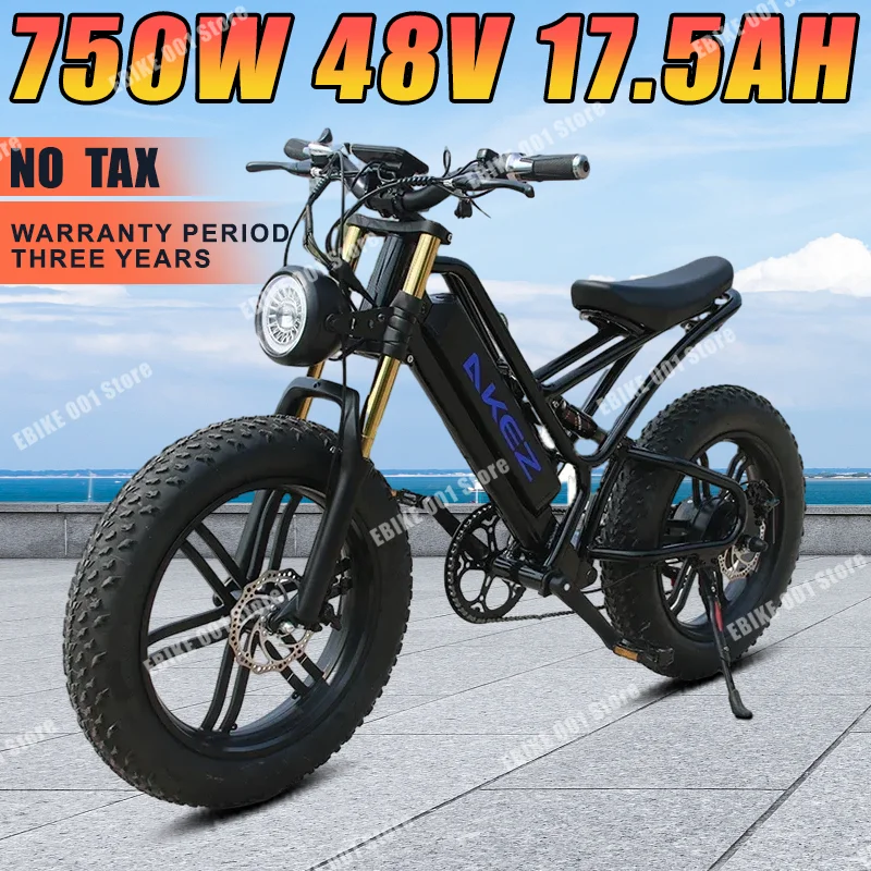 

AKEZ Electric Bike 750W 48V 17.5AH Snow 20*4.0inch Fat Tire Electric Motorcycles Off Road Mountain Ebike Adults Electric bicycle