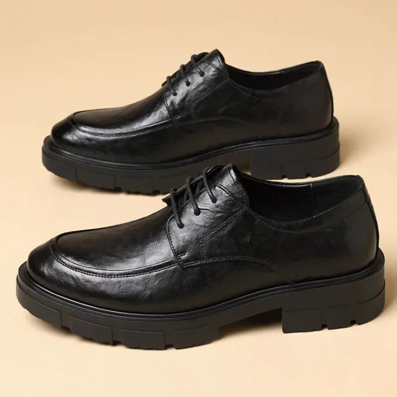 

5 8 10cm Heel High Quality Leather Men's Dress Shoes Fashion Casual New Designer Cowhide Lace-up Platform Wedding Shoes for Men