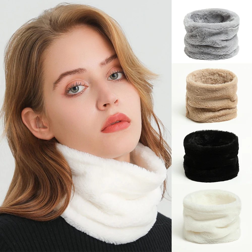 Faux Fur Warm Ring Winter Scarf Solid Plush Thick Outdoor Sports Neck Scarves Men Women Neckerchief Full Face Mask Muffler