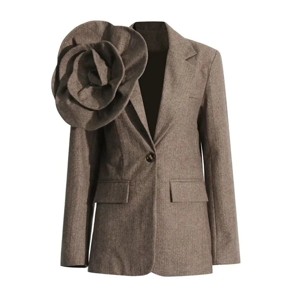 

Women's Fashion Elegant Commuter Style Suit Jacket 3D Flower Embroidery Spring Casual Design Stitched in New Trend