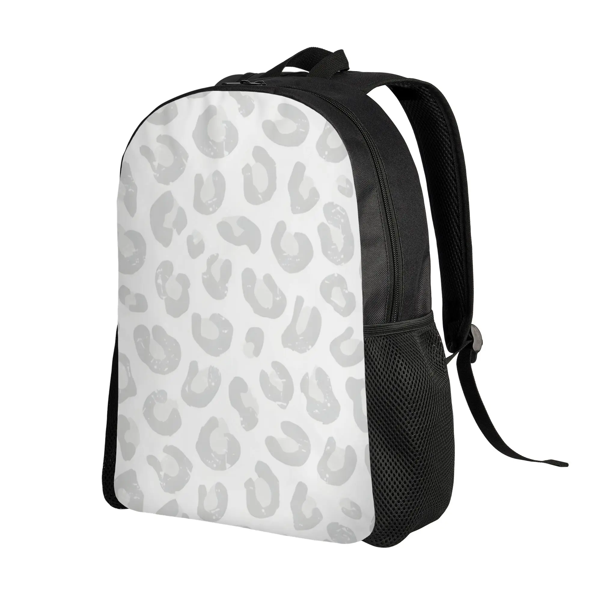 Back to school season New Leopard Print   Silver Gray And White Schoolbag Leopard Print Girl Boy Storage Bag Backpack
