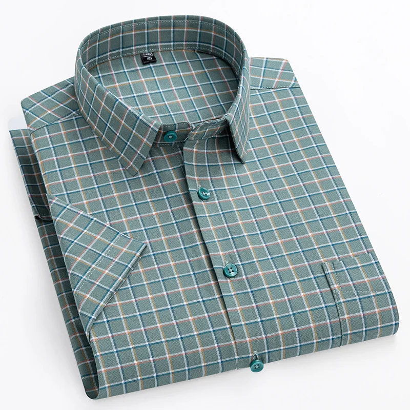 Nuevo en Camisas Holgadas 14XL 100% Algodón Alta Calidad Verano Manga Corta Camisas para Hombre Ajuste Formal Camisa Lisa Cuadros 3
