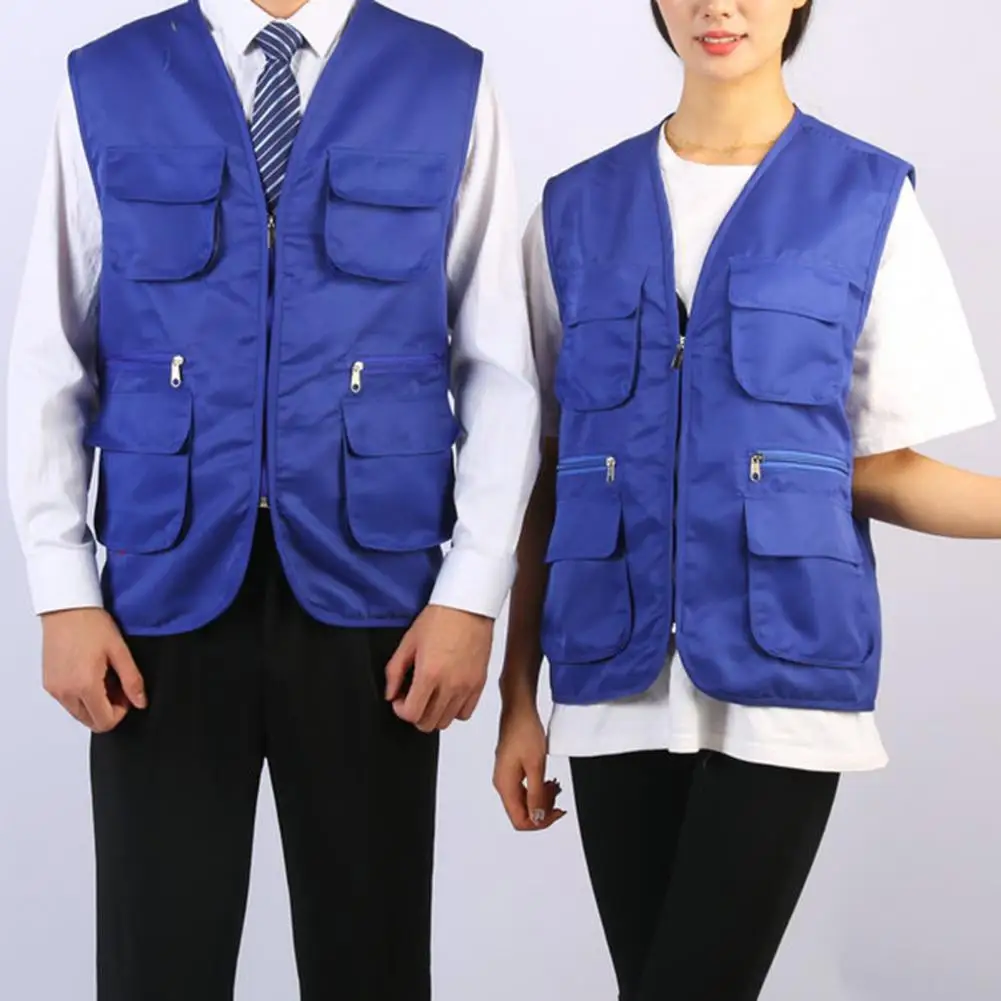 Men Waistcoat Multiple Pockets Cardigan Men Vest Breathable V Neck Working Clothing Sleeveless Slim Fit Men Vest for Work