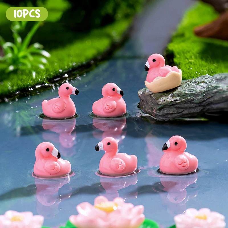 10Pcs Cute Cartoon Mini Flamingo Micro Landscape Decoration Crafts Miniature Resin Figurines Accessories DIY Home Decoration