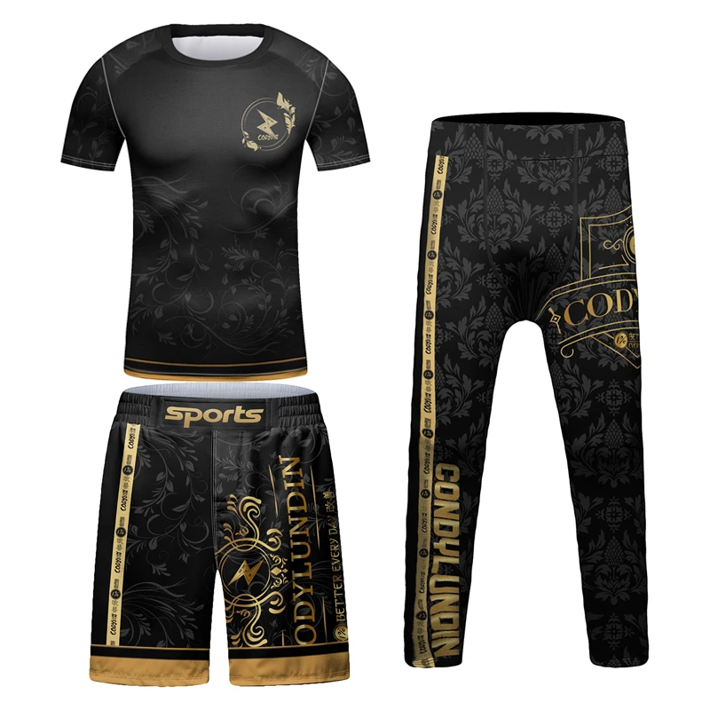 تي شيرت Rashguard مضغوط للأطفال + بنطلون بدلة رياضية للأولاد MMA الملاكمة الصالة الرياضية التدريب اللياقة البدنية والجري تجريب طقم رياضي #1