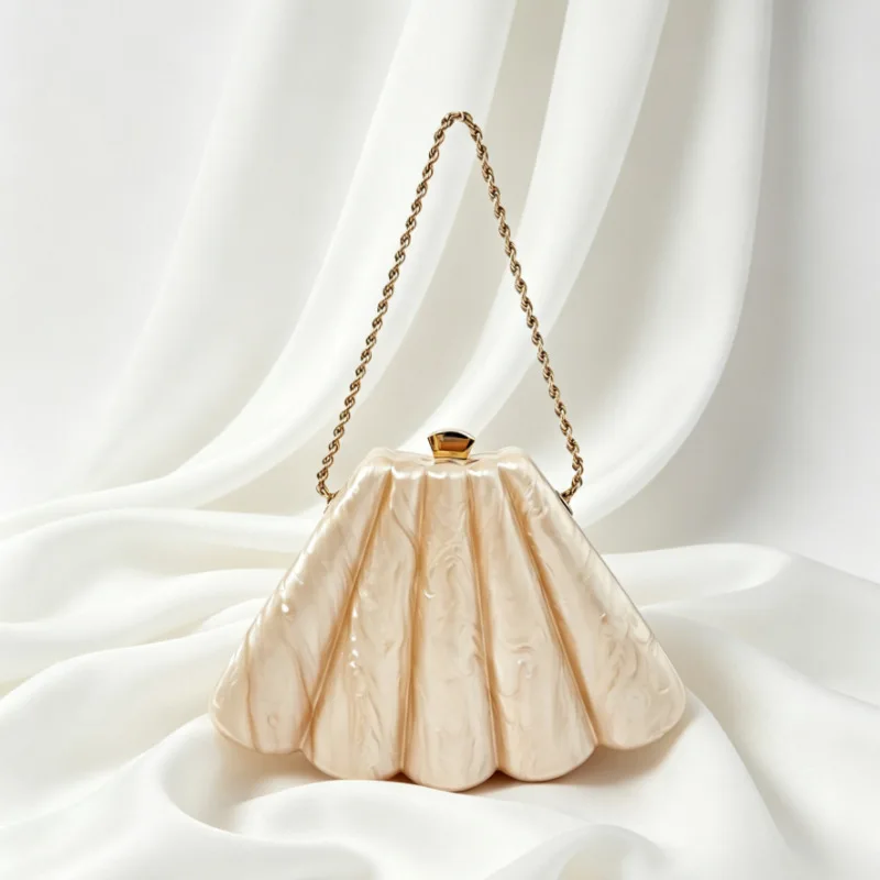 

Women's shell bag fan-shaped heterosexual dinner bag one shoulder diagonal span fashion wedding clutch bag acrylic