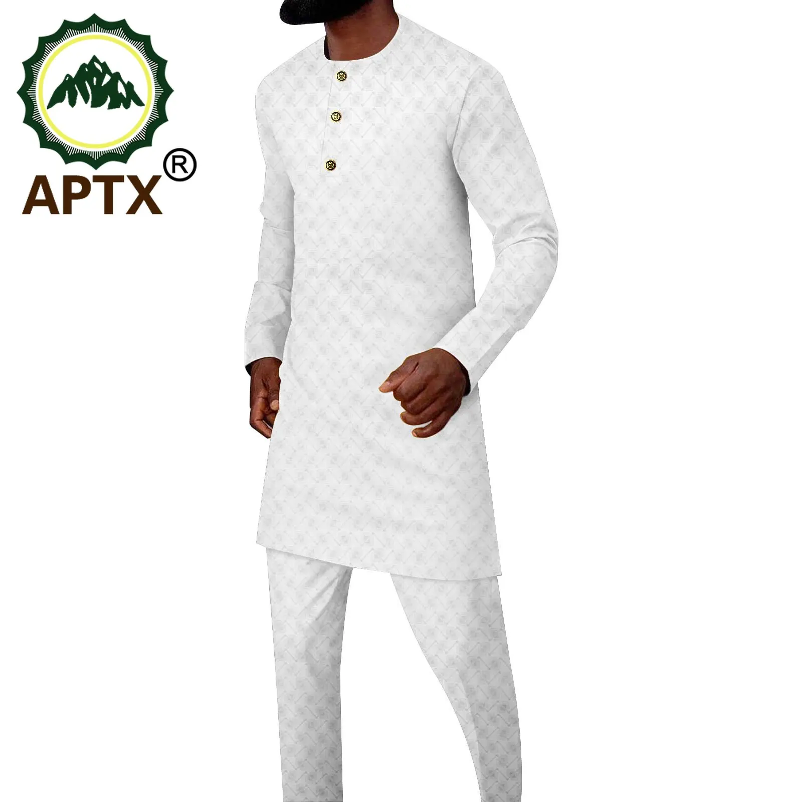 APTX African Men's Set Customized 2 Pieces Full Sleeves Long Top+ Ankle Length Slim Pants Handmade Casual Suit A2216159