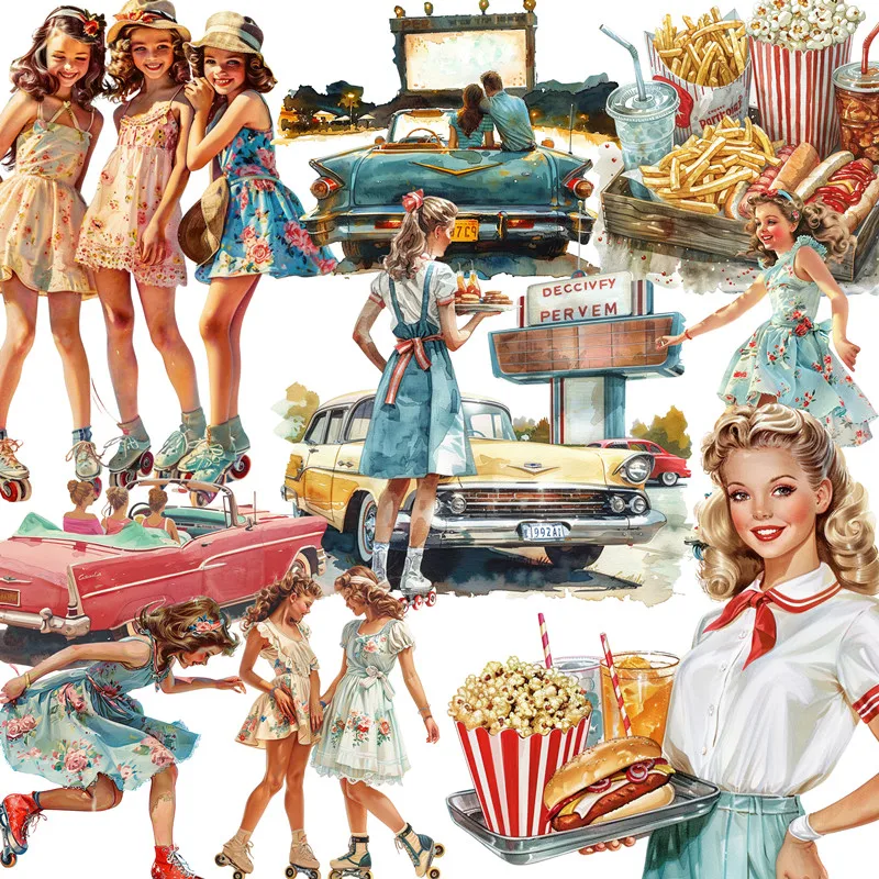 American Life Popcorn Skating Girl Stickers Crafts And Scrapbooking stickers kids toys book Decorative sticker DIY Stationery