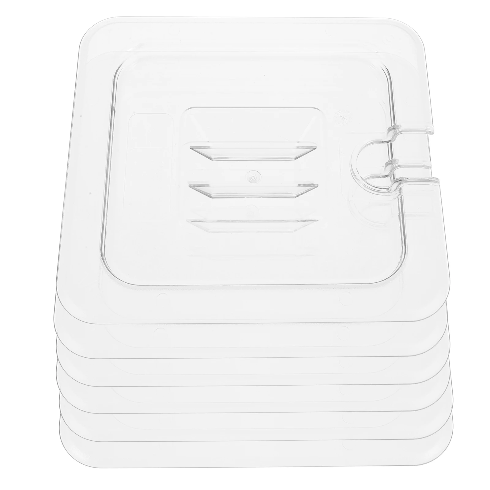 

6pcs Clear Food Pan Lid 1/6 Size With Handle Transparent Reusable Plastic Cover For Restaurant Hotel Dessert Fruit Tray