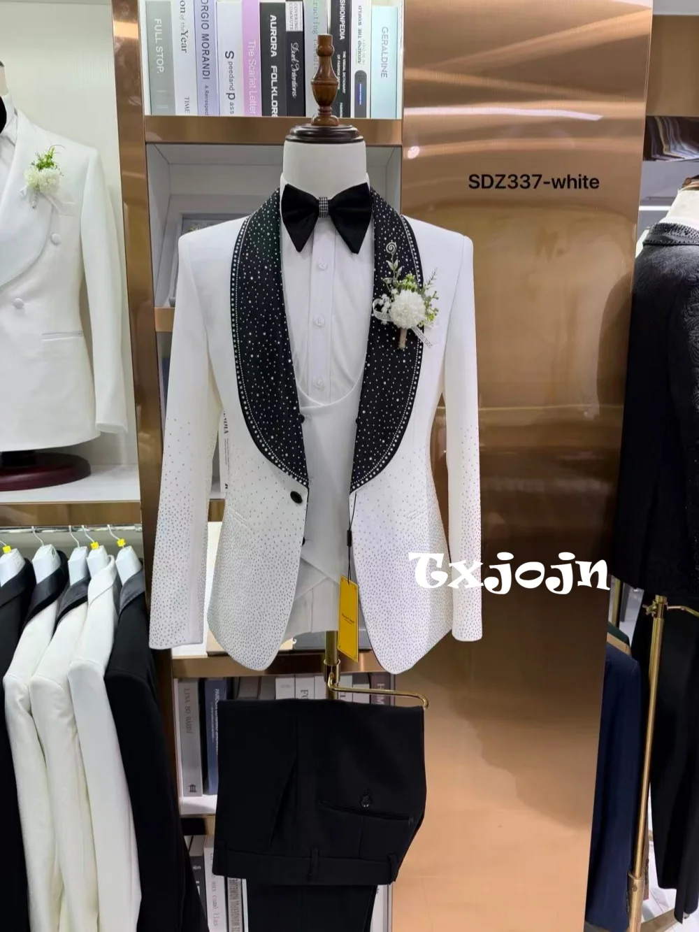 Exquisite Beaded Shawl Lapel Man Suits 3 Pieces Host Costumes Elegant Long Sleeve Men's Tuxedo Sets Wedding Birthday Party Wear