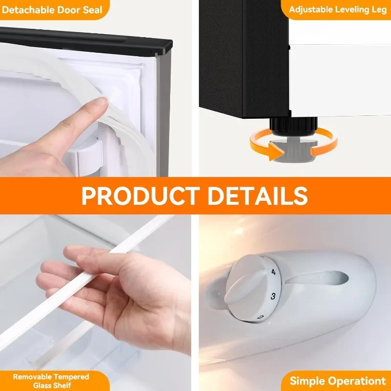 Frestec Mini Fridge with Freezer 3.5 Cu.Ft. 2 Door Refrigerator and Freezer Small Fridge, 37 dB Low Noise, Stainless Steel