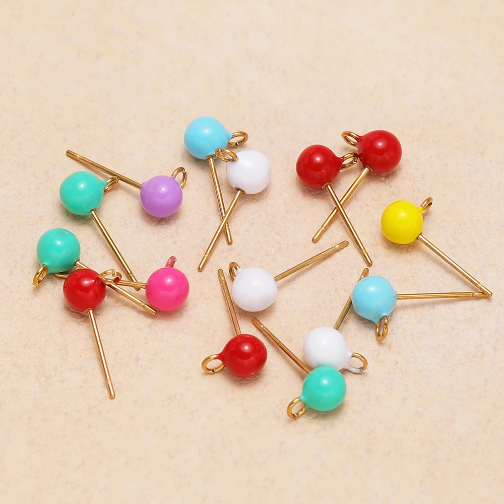 10 Stück Edelstahl 5mm Emaille-Kugel-Ohrstecker mit Haken für DIY Mädchen-Ohrringe, Schmuckherstellung, Zubehör – Detail 5