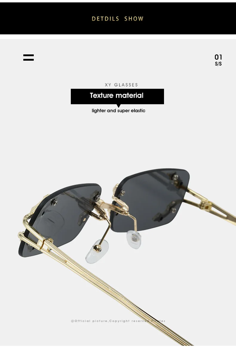 Neue Randlose Sonnenbrille für Damen Rechteckig Stylisch Y2K Persönlichkeit Markendesigner UV400 Schutz Coole Metall-Sternenexplosion-Dekoration – Detail 14