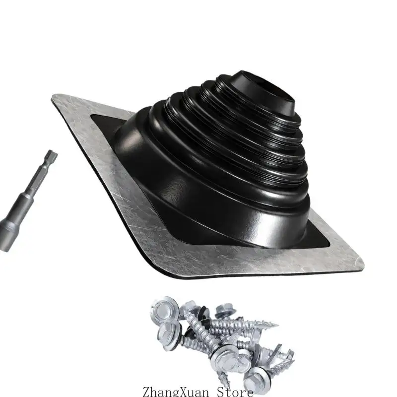 Abgasleitungs-Dacheinfassungsbaugruppe mit quadratischer Metallbasis und flexibler Stufenmanschette für Installationsarbeiten – Detail 5