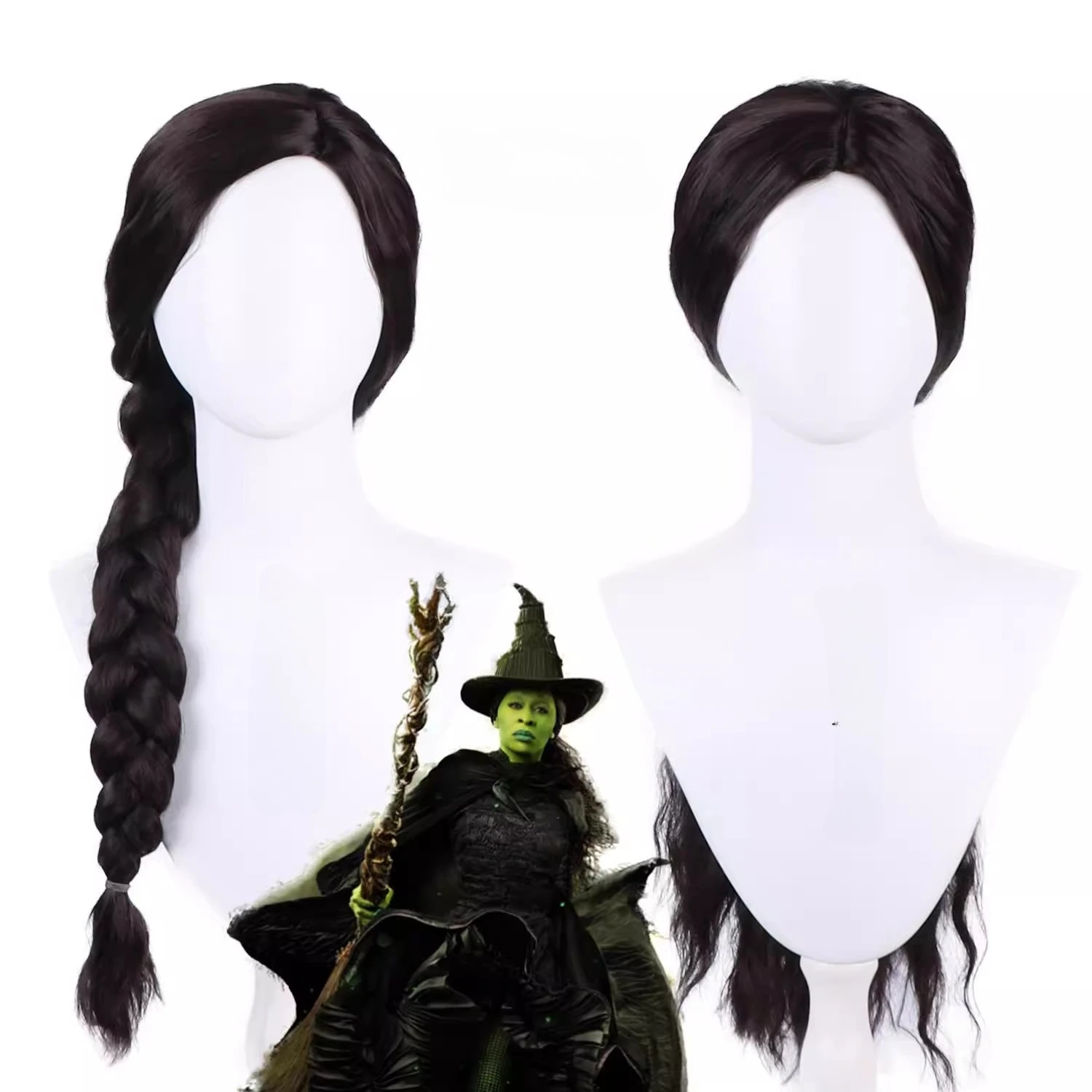 Elphaba Wicked Musical Cosplay Wig Long Braided Dark Brown Hair