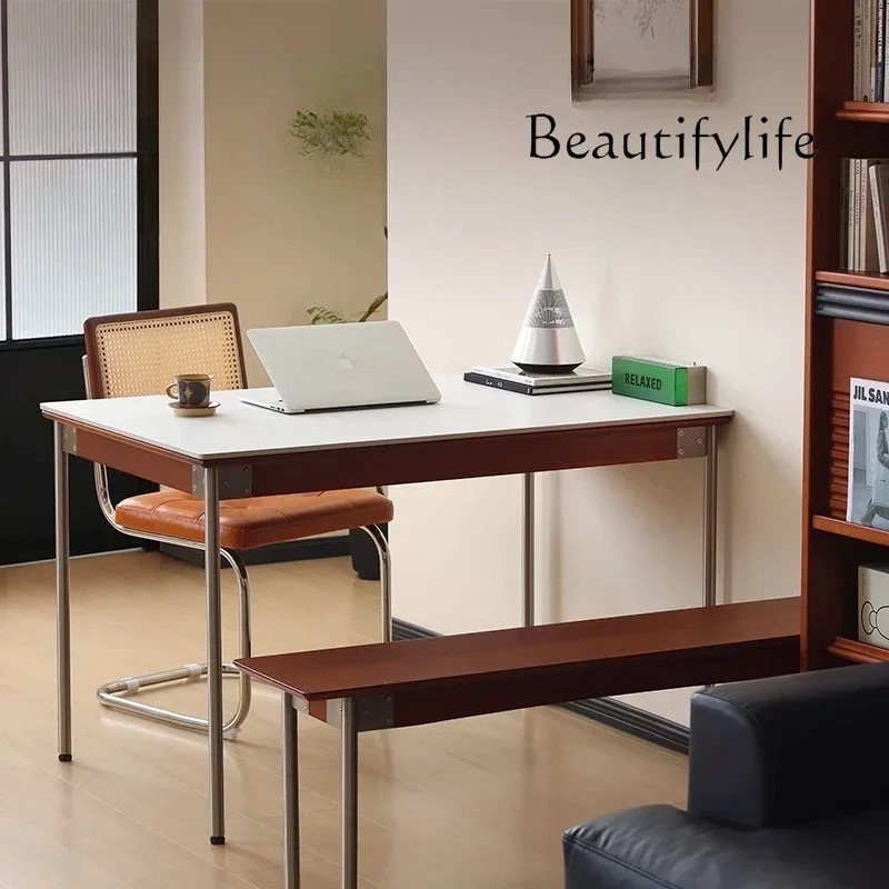 

N44 ZL Nordic Japanese retractable rock slab dining table solid wood foldable small apartment dining table and chair combination