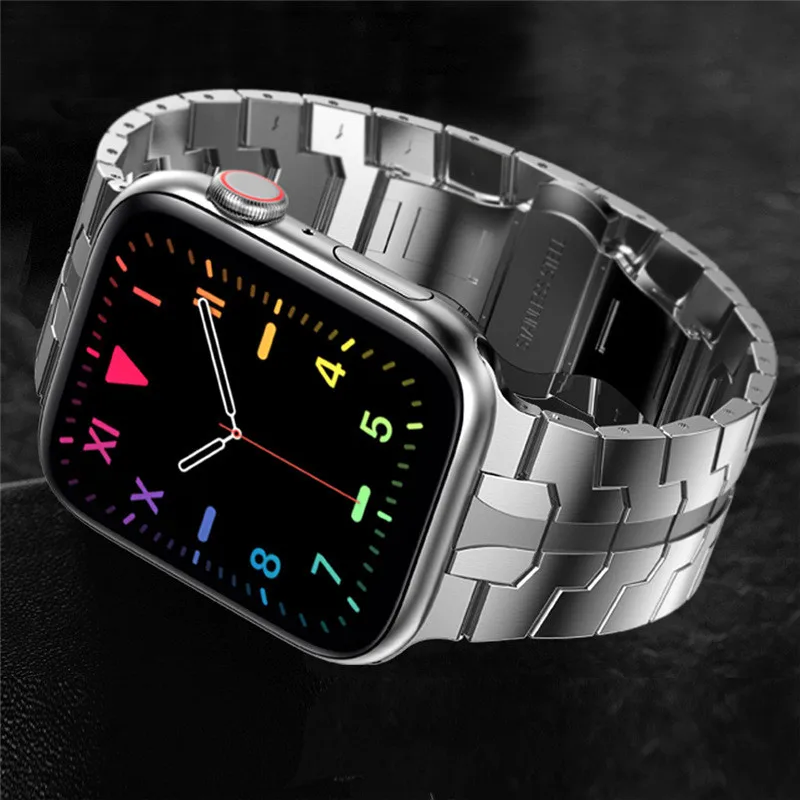 Stainless Steel Band Apple Watch Ultra 2 49mm Iron Man Metal Strap，Folding Clasp for iWatch 45/44/41/40mm Series 9 8 7 6 5 SE4
